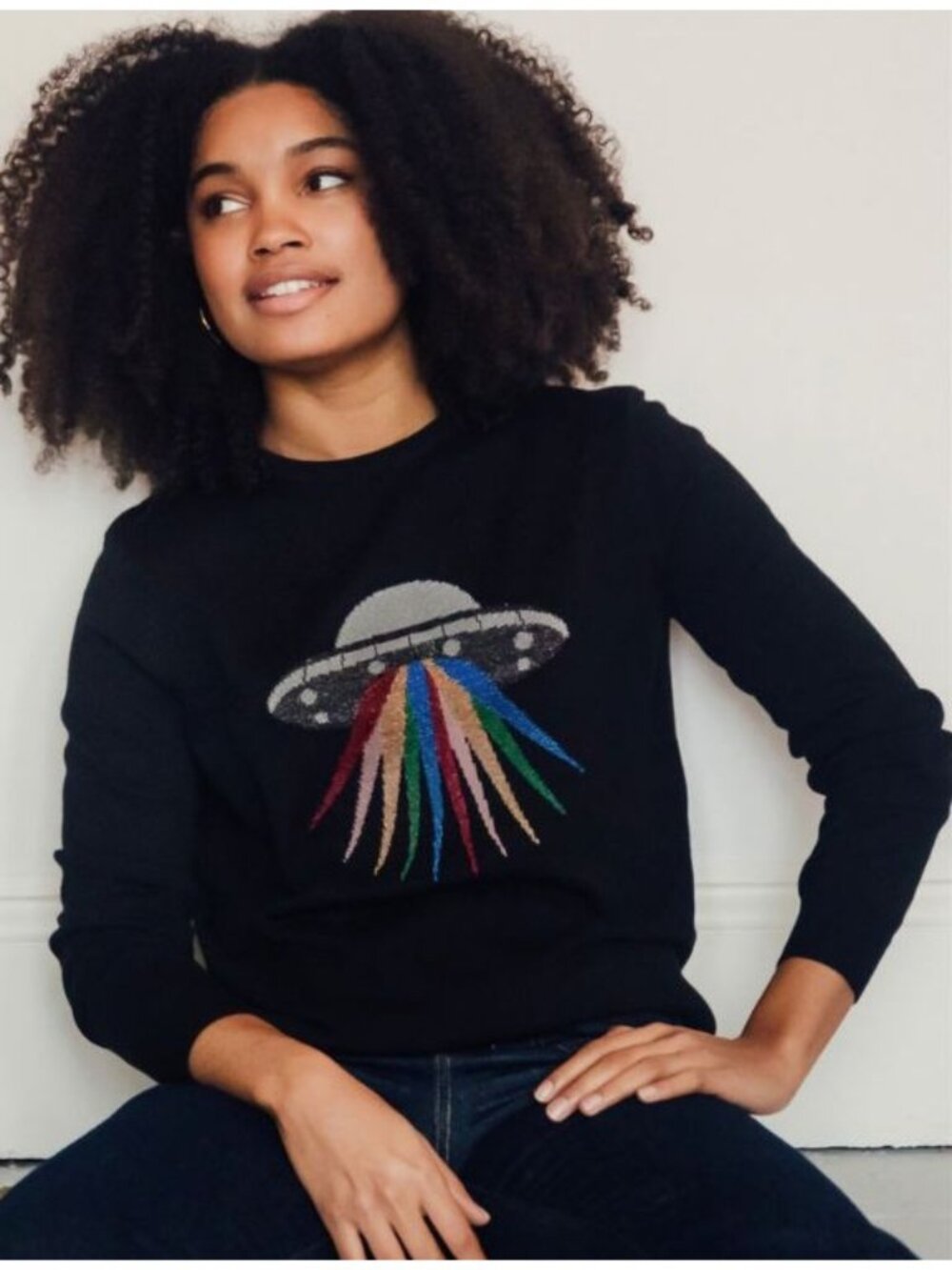 SUGARHILL BRIGHTON astrid sweater in black rainbow UFO Size US 8
